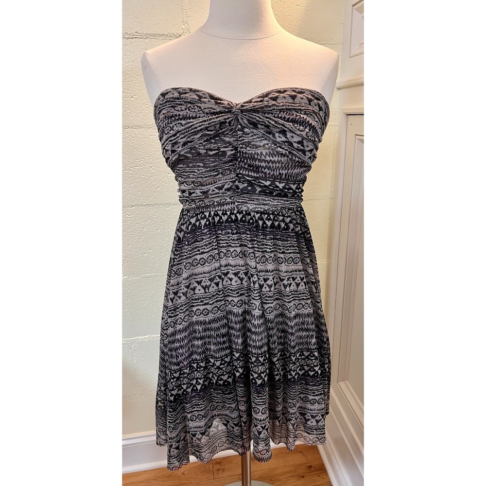 Free People Gray Black Tribal Mesh Strapless High Low Mini Dress Size Small